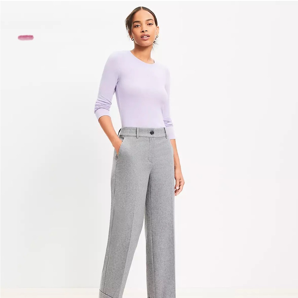 LOFT Women's Light Gray Wide-Leg Pants